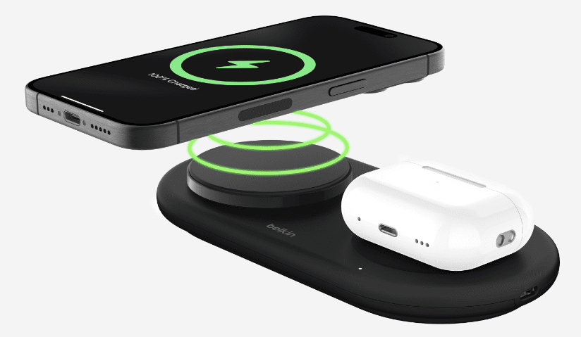 Безжично зарядно Belkin BoostCharge Pro 2-in-1 (WIZ021vfWH), от USB-C(ж) към безжично зареждане, USB-C(ж), 15W, бяло, Qi2 - характеристика 2